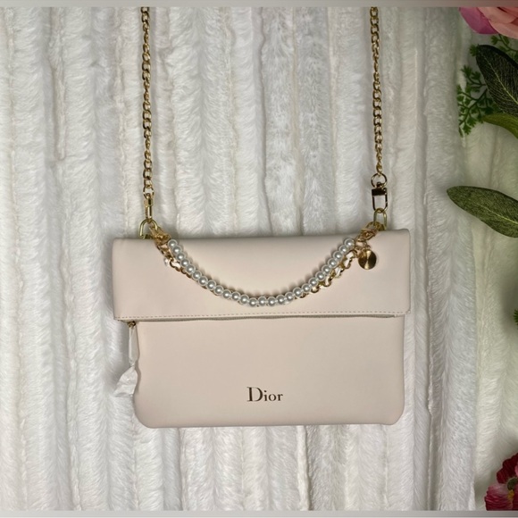 Clutch/Shoulder Bag Shell Pink & Metallic Gold Lining Vegan Leather Dior Parfums - Picture 3 of 5